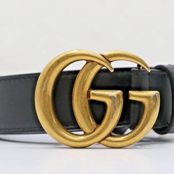GUCCI GG Marmont Black Gold Hardware 414516 AP00T Belt Buckle Men Size 80/32 - Picture 1 of 6